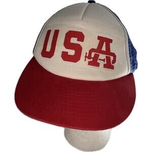 Vintage USA w C Clamp Trucker Snapback Mesh Hat Cap Red White Blue America